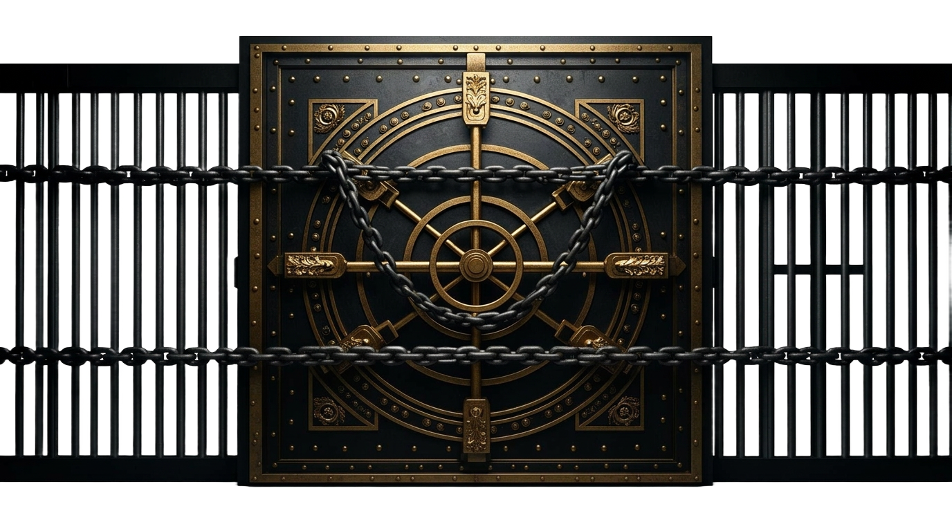 Rolling Stoned chained vault with iron bars across the screen